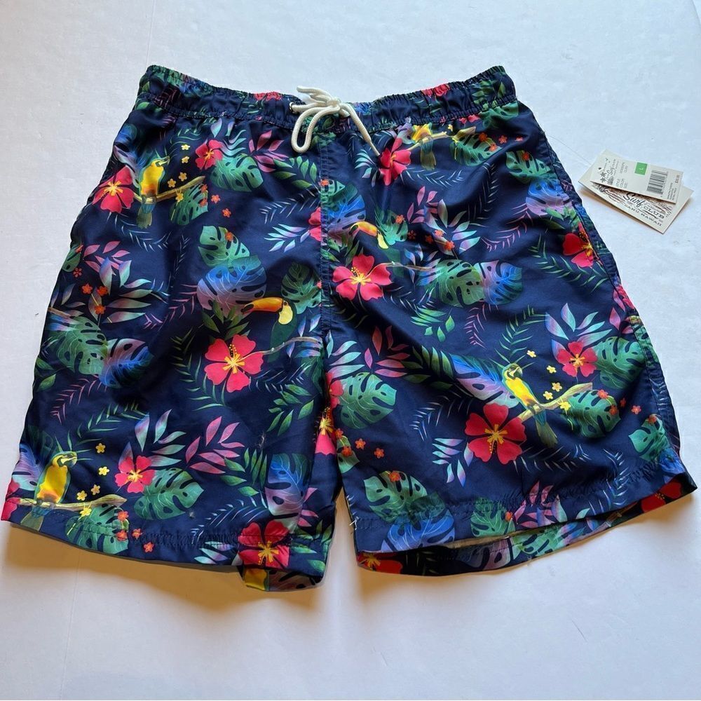 U.S. Surf Club Men's Swim Trunks Blue/Green Multi Tropical Print Size Large